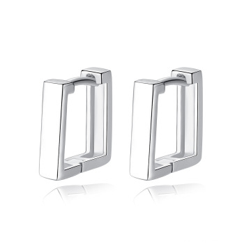 Simple Squared Hoop 925 Sterling Silver Stud Earrings